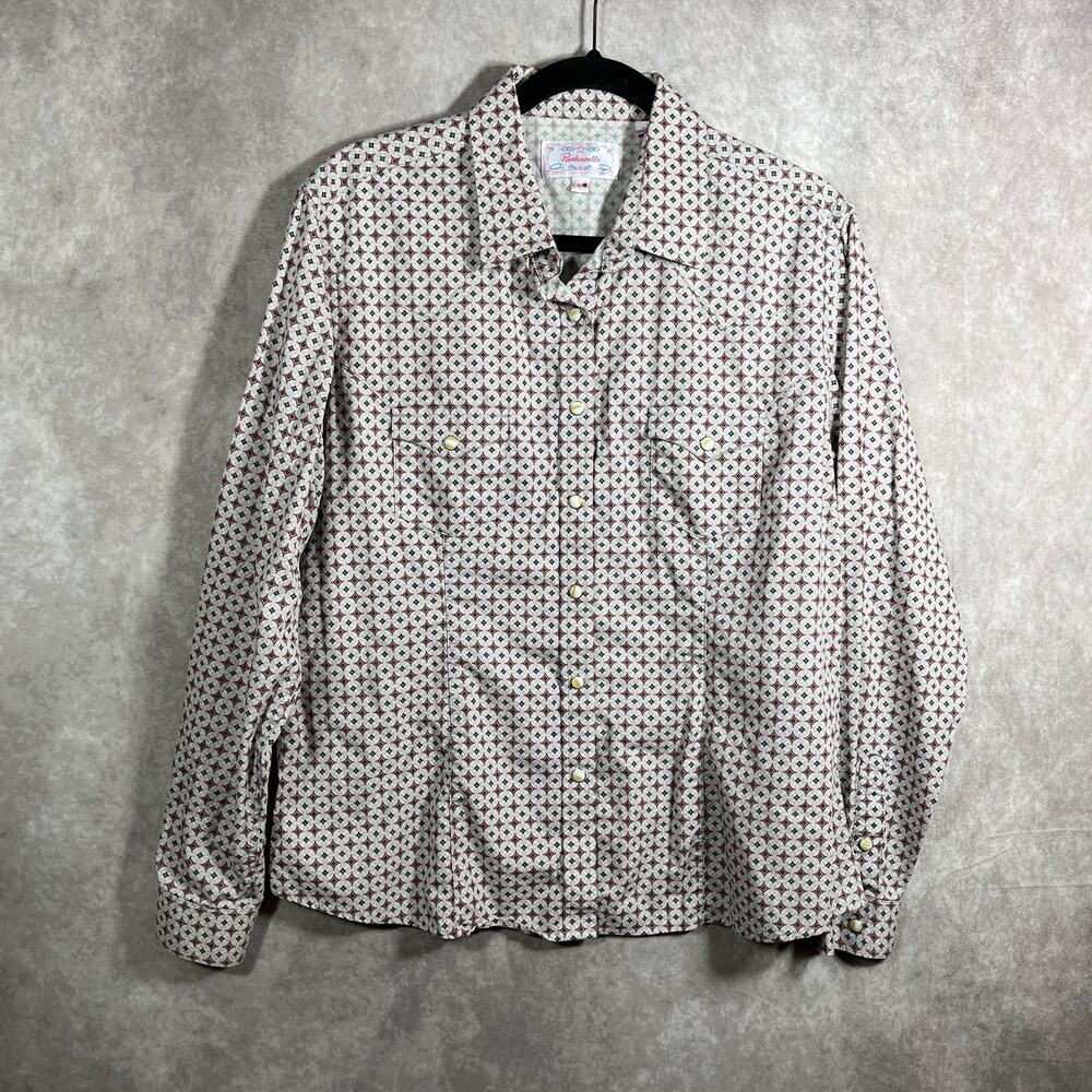 Panhandle Western Shirt Womens Large Red Geometric Print Pearl Snap Cowgirl
